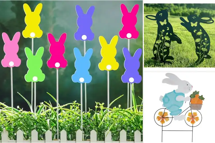 Detailed view of Best Colorful Metal Bunny Stakes